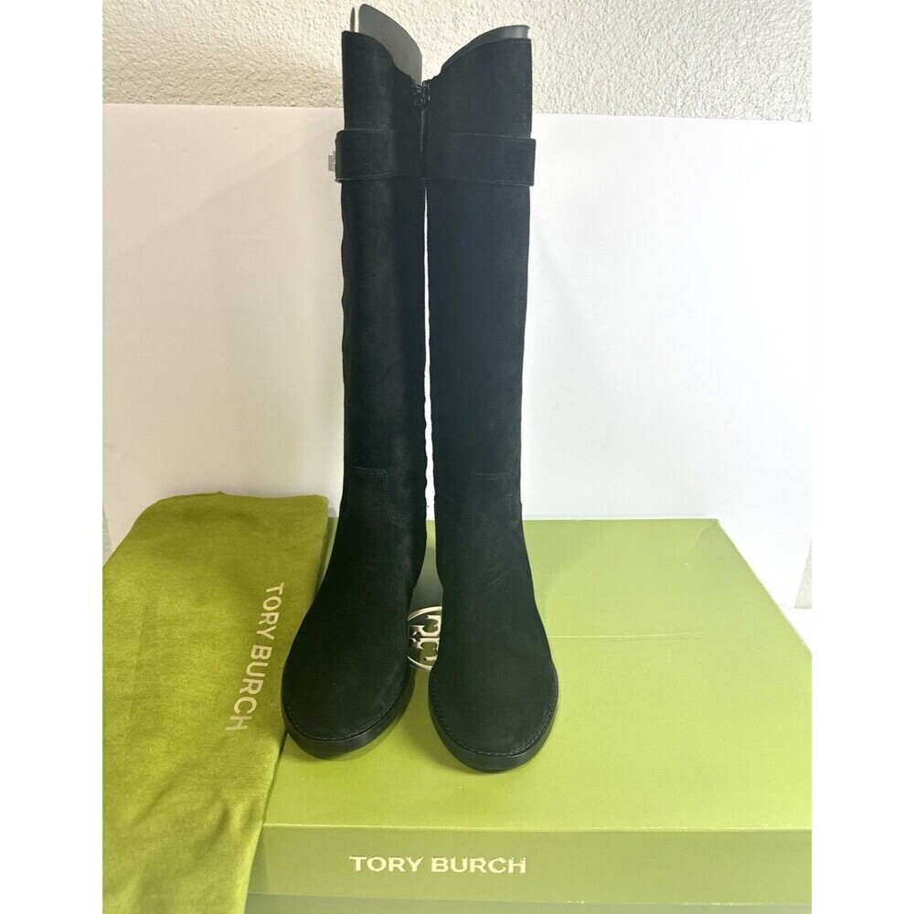 Tory Burch Turnlock Riding Boots Black Suede Equestrian Knee High Women 5.5 $600 - Picture 3 of 11